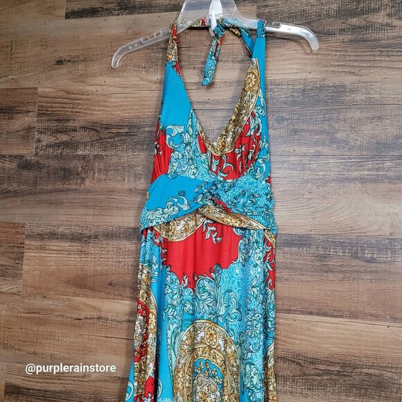 Boho Sundress XS S Floral Medallion Silk Blend Slinky Knit Fairycore Feminine - Picture 2 of 8